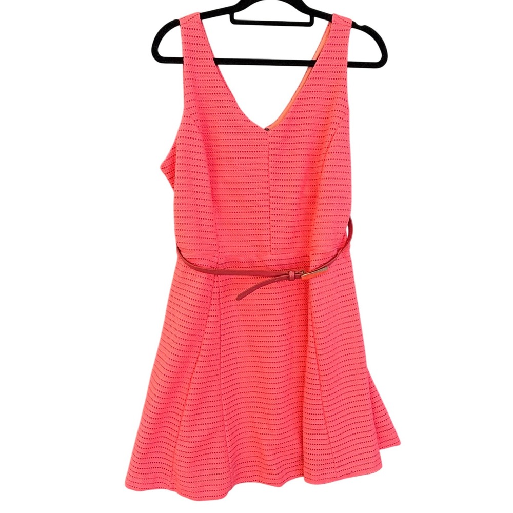 Metaphor Georgia Peach V-Neck Fit and Flare Dress XL NWT Belted Eyelet Mesh